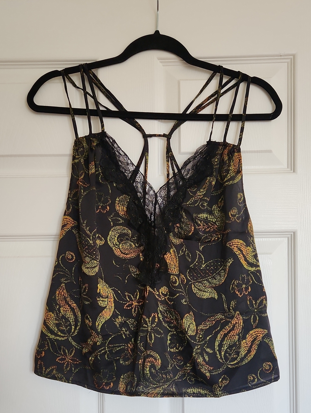 Black Floral Lace-Trim Cami Top